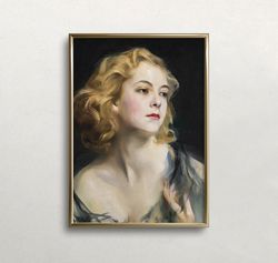 Woman Portrait Vintage Wall Art Blonde Woman Art  Muted Neutral Colors  Antique Wall Decor