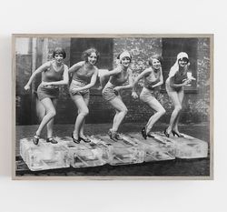 women dancing on ice blocks, black and white art, prohibition wall art, vintage wall art, bar wall decor