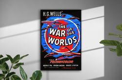 War of the Worlds in blue and red Vintage Poster print HG wells aliens