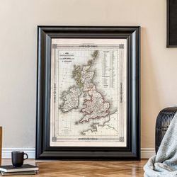 Vintage Map of UK, Historical Map of Great Britain, Antique Map British Isles