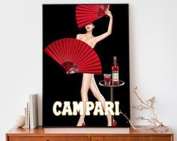 Vintage Campari Fan Poster, Art Nouveau French Print, Retro Alcohol Advertisement, Antique Poster