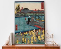 Traditional Japanese Poster, Utagawa Hiroshige Woodblock Print for Asian Home Decor, Japanese Village Painting