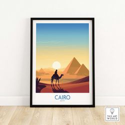 Pyramids Art Print Cairo Travel Print  Home Dcor Poster Gift  Digital Illustration Artwork Wall Hanging  Framed & Unfram