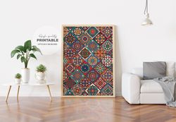 Indian Mandala Wall Art, Living Room Decor, Abstract Painting, Printables, Instant Download, Colourful Poster, Poster, W