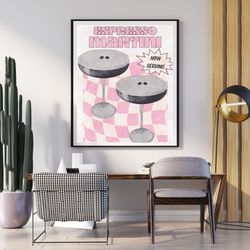espresso martini cocktail print, digital wall art, home bar, kitchen, retro alcohol gift, home decor, cocktail art poste