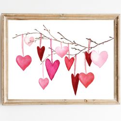 Valentines day red pink hearts print Valentine printable art Valentine wall art Watercolor Valentines prints Romantic re