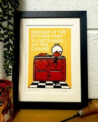 Cuddles In The Kitchen- Arctic monkeys Lino Print
