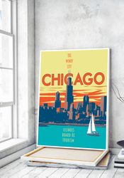 Chicago Illinois Vintage Style Travel Poster, Chicago Lakefront Print
