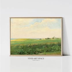 summer meadow  vintage landscape painting  farmhouse wall decor  country wildflowers print   printable wall art  digital