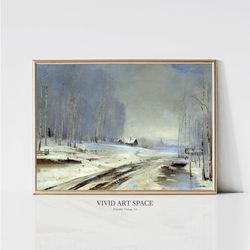 sea of mud  moody winter landscape painting  vintage art print  snowy rustic country poster  printable wall art  digital