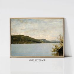 lake mountain  vintage landscape painting  rustic country art print  muted landscape poster  printable wall art   digita