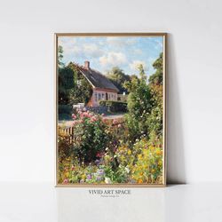 flowers in a garden  rustic country print  vintage landscape painting print  garden art print  printable wall art  digit