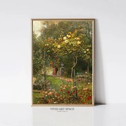 under the roses  victorian garden art print  vintage landscape painting  rustic country print  printable wall art  digit