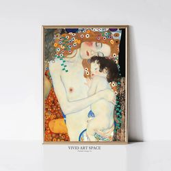 Gustav Klimt Mother and Child  Modern Portrait Painting  Art Nouveau Poster  Family Love Print  Printable Wall Art  Digi