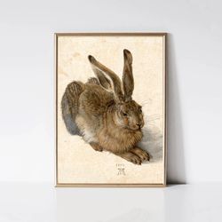 Young Hare by Albrecht Durer  Vintage Rabbit Painting  Neutral Animal Watercolor Print  Printable Farmhouse Wall Art  Di