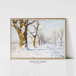 a sunny winters day (horizontal)  vintage winter landscape painting  snowy rustic country poster  printable wall art  di
