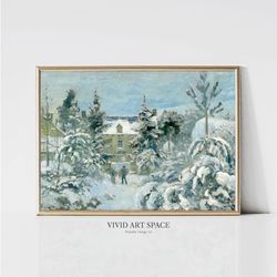 house at montfoucault by camille pissarro  snowy winter landscape painting  impressionist art print  printable wall art