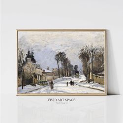 road to versailles by camille pissarro   impressionist winter landscape painting  snowy street print  printable wall art