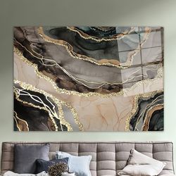 Canvas Glass Art,Gray Marble Wall Decor,Gold Marble Wall Decor,Tempered Glass,Glass Wall Decor,Modern Marble Glass Wall,