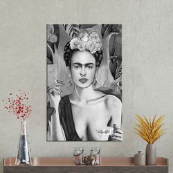 Canvas Gift, 3D Canvas, Canvas Wall Art, Frida With Tea Cup Wall Decor, Woman 3D Canvas, Smoke Art, Birds Jungle 3D Canv