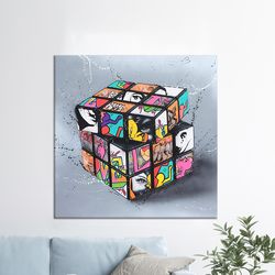 Canvas Art, Large Wall Art, Canvas Print, Rubiks Cube Grafftii Printing, Cube Graffiti Canvas Decor, Modern Graffiti Can