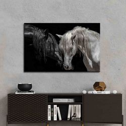 Canvas Decor, Canvas Wall Art, 3D Wall Art, Black And White Horse, Horse Couple Canvas Gift, Horse Canvas, Modern Canvas