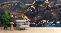 decals for walls, 3d wall mural, wall decoration, gift for him, navy blue and gold marble wall painting, luxury marble w
