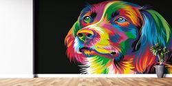 colorful dog wall paper, rainbow wall print, animal wallpaper, abstract wall decor, wallpaper panels, 3d wall mural, sel