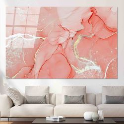 Coral And Gold Marble Canvas Poster, Shimmery Art Canvas, Marble Art, Alcohol Ink Canvas, Gift For The Home Glass Decor,