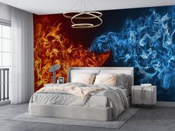 Decor For Wall, Modern Wall Decor, Wallpaper, Ice Heat Wallpaper, Stylish 3D Wallpaper, Abstract Fire and Ice Wall Art,