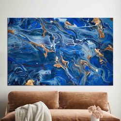 Blue Marble Canvas Art, Navy Blue Wall Art, Living Room Wall Art, Glass Wall Art, Home Decor Art, Modern Canvas, Tempere