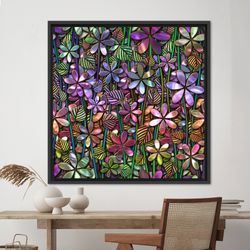 Flower Glass Art, Abstract Flowers Poster, Colorful Floral Art Artwork, Flowers Canvas Art, Canvas Wall Art, Glass Wall