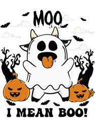 Funny Moo I Mean Boo Cute Ghost Cow and Pumpkin Halloween,Png, Png For Shirt, Png Files For Sublimation, Digital Downloa