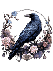 Raven Crow Bird Floral Wreath Ethereal Gothic Aesthetic, Png, Png For Shirt, Png Files For Sublimation, Digital Download