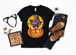 pug halloween shirt  jack o lantern  happy halloween  pug lover gift  trick or treat  pugkin pumpkin  funny cute pugs ta