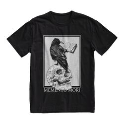Gothic Raven And Skull T-Shirt, Memento Mori Shirt, Goth Clothes, Strega Fashion, Grunge Clothing, Dark Aesthetic, Alter
