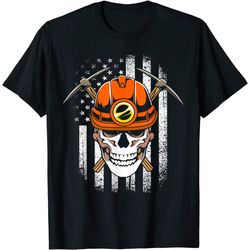 usa american flag skull head coal miner for men t-shirt