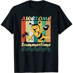 Retro Awesome Summertime Bee Honeycomb Beach Vacation T-Shirt