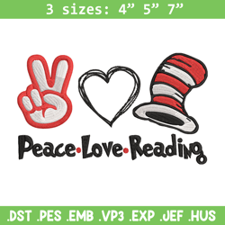 Peace Love Reading Dr seuss Embroidery Design, Dr seuss Embroidery, Embroidery File, Embroidery design, Digital download