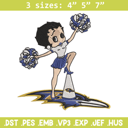 Cheer Betty Boop Baltimore Ravens embroidery design, Baltimore Ravens embroidery, NFL embroidery, logo sport embroidery.
