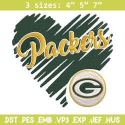 Green Bay Packers Heart embroidery design, Green Bay Packers embroidery, NFL embroidery, logo sport embroidery.