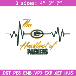 The heartbeat of Green Bay Packers embroidery design, Green Bay Packers embroidery, NFL embroidery, sport embroidery.