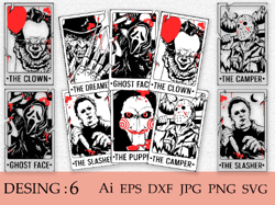 Horror Characters Tarot Card SVG, Horror svg, Horror friends svg, Halloween svg, Cricut cut files, Instant downloadBlack