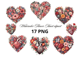 Watercolor Flower Heart clipart, Watercolor Valentine's heart, Valentine's Day PNG, Floral hearts png, Heart Flowers,