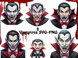 Vampires SVG Collection - Instant Download of 8 Vampire Graphics. Cute Vampire Clipart Pack.