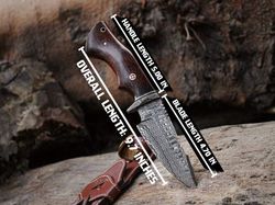 Damascus Knife - Premium Quality Hunting and Camping Tool with Walnut Wood Handle and Leather Sheath| Anniversary gifts