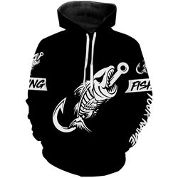 black fish hook skull fish reaper skeleton hoodie 3d, personalized all over print hoodie 3d