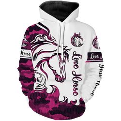 Love Horse Pink Camo Hoodie 3D, Personalized All Over Print Hoodie 3D Y142