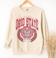 Comfort Colors Retro Ohio State College Sweatshirt In Tan, Vintage Ohio Tee, Columbus Ohio Sweatshirt, College Sweatshir