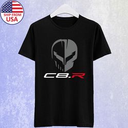 Corvette C8 Skull Racing Car Logo Men's Black T-shirt Size S-5xl8181